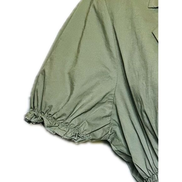 Green Open Front Elastic Waist Blouse Three Front Buttons Size Medium - Picture 4 of 7